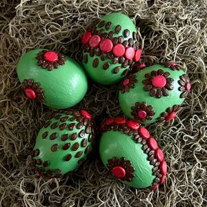 5 Hand Painted and Decorated Wooden Easter Eggs